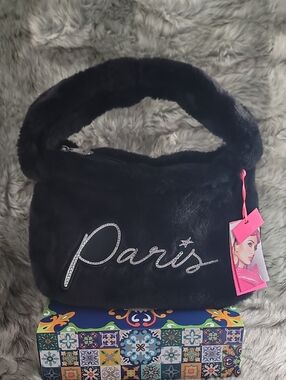 Paris Hilton Black Faux Fur Shoulder Bag